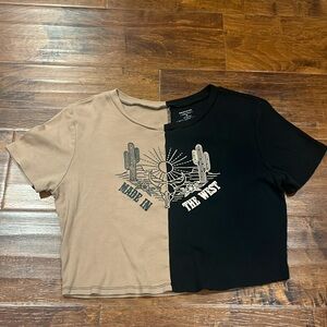 Cute XL crop top, half tan and half black. Very baggy for petite girls.